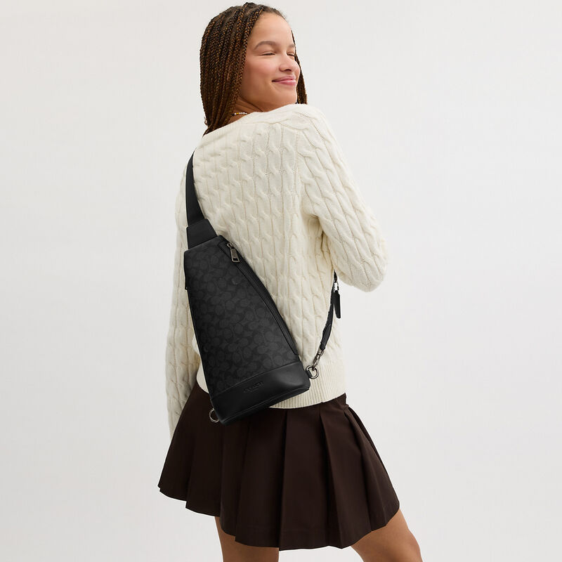 Dominic Sling Pack In Signature Canvas, QB/CHARCOAL/BLACK, hi-res image number 5