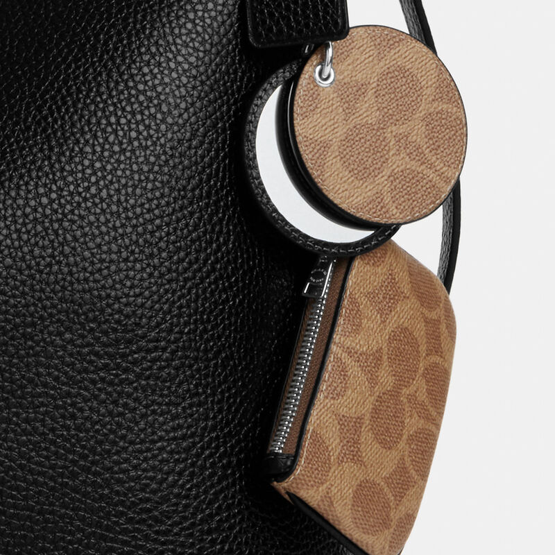 Laurel Large Shoulder Bag With Mirror Charm and Pouch, SV/BLACK/TAN, hi-res image number 6