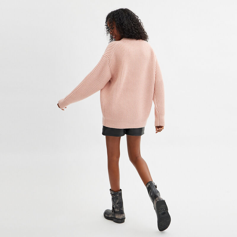 Crewneck Bow Sweater In Recycled Wool, PINK, hi-res image number 3