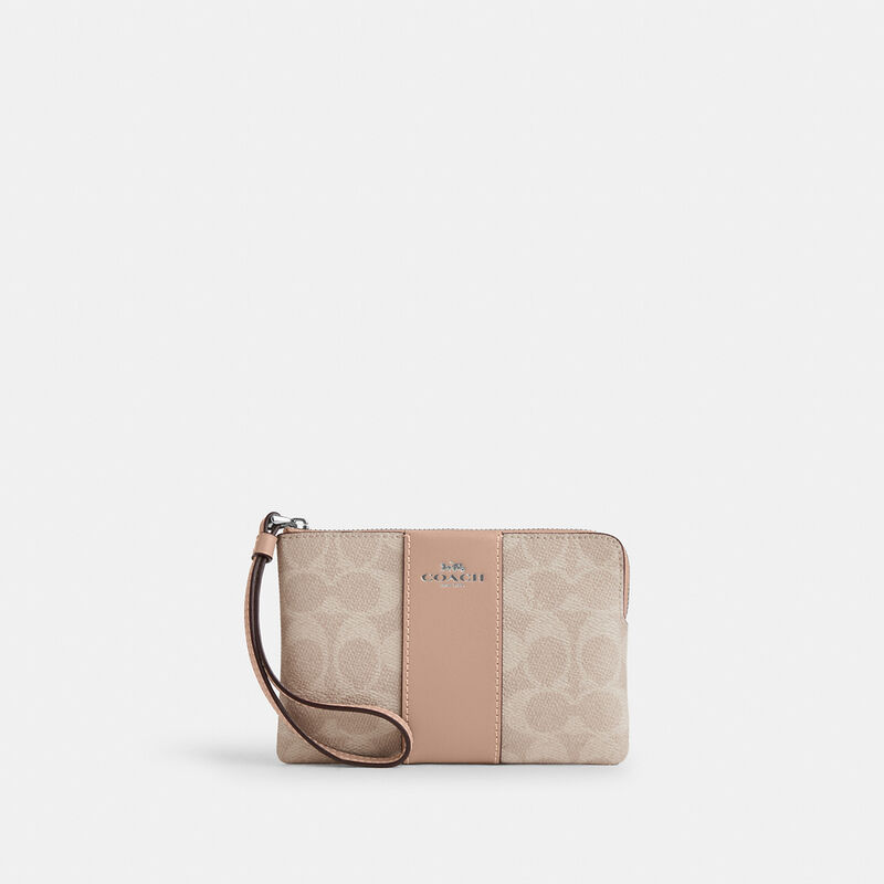 Corner Zip Wristlet In Signature Canvas With Stripe