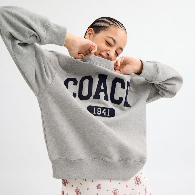 Sporty Signature Boyfriend Crewneck Sweatshirt, HEATHER GREY, hi-res image number 4