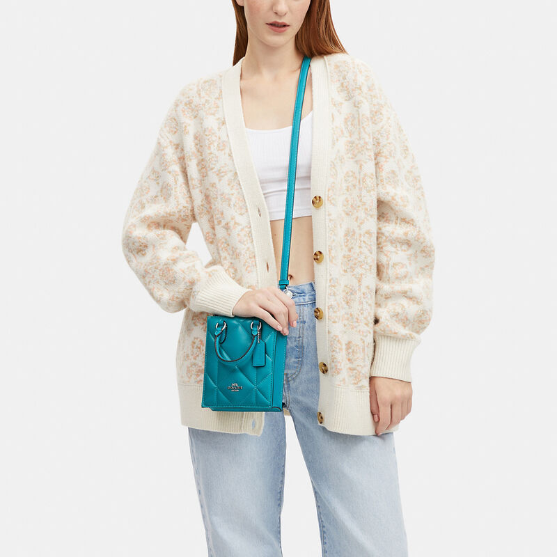 North South Mini Tote With Puffy Diamond Quilting, TEAL, hi-res image number 4