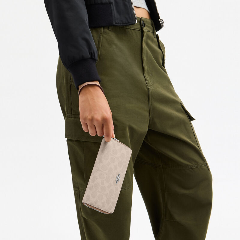 Long Zip Around Wallet With Detachable Card Case In Signature Canvas, SV/SAND/TAUPE, hi-res image number 5