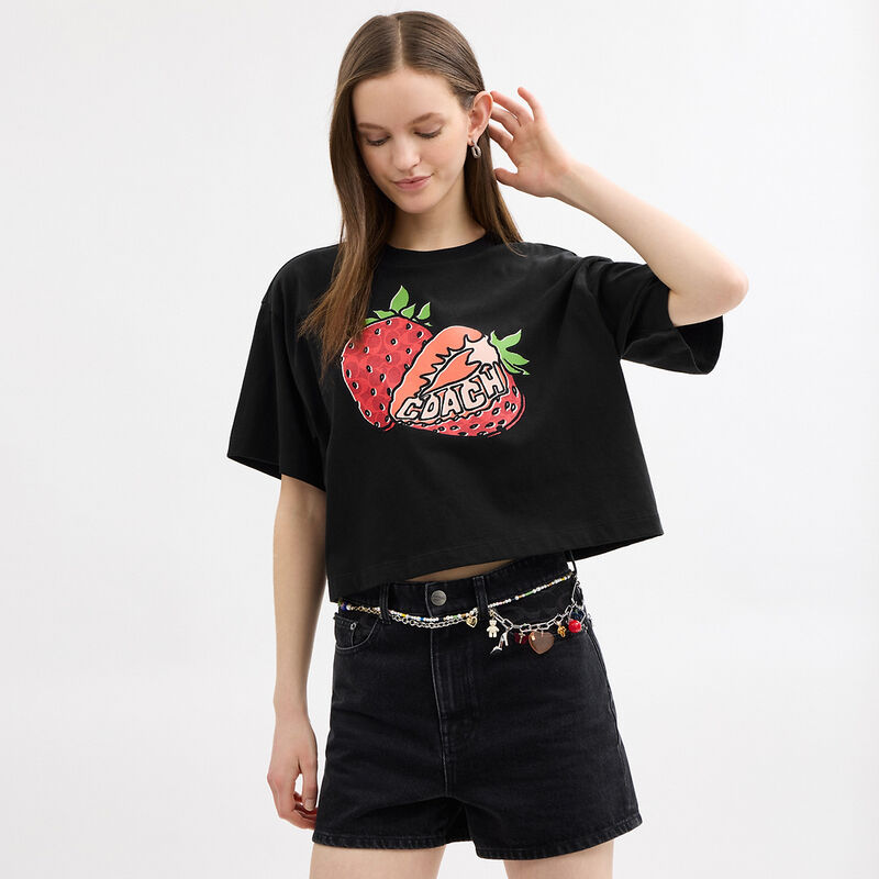 Strawberry Cropped T-Shirt In Organic Cotton