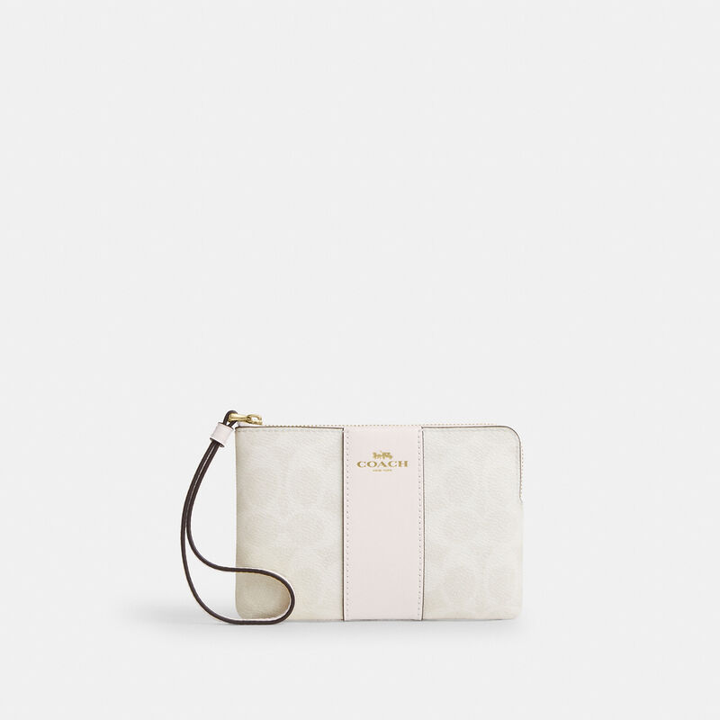 Corner Zip Wristlet In Signature Canvas With Stripe