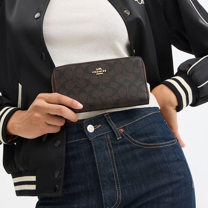 Long Zip Around Wallet With Detachable Card Case In Signature Canvas, IM/WALNUT/BLACK, hi-res image number 6