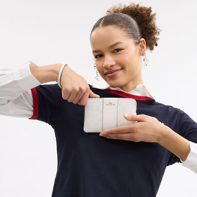 Corner Zip Wristlet In Signature Canvas With Stripe, IM/WHITE/CHALK, hi-res image number 3