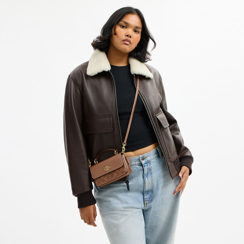 Mini Josie Top Handle Bag In Signature Canvas, IM/BROWN/COPPER, hi-res image number 4