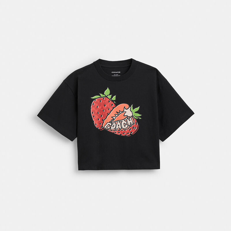 Strawberry Cropped T-Shirt In Organic Cotton