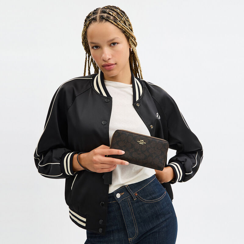 Long Zip Around Wallet With Detachable Card Case In Signature Canvas, IM/WALNUT/BLACK, hi-res image number 5