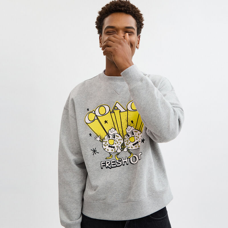 Bagel Crewneck Sweatshirt, HEATHER GREY, hi-res image number 4