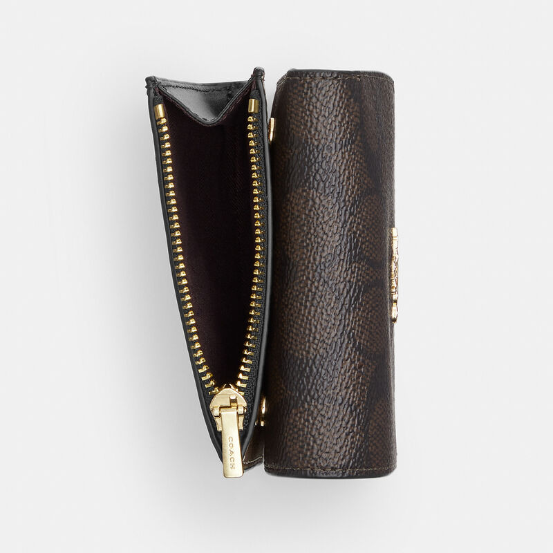 Card Holder Wallet In Blocked Signature Canvas, IM/WALNUT/TAN, hi-res image number 4