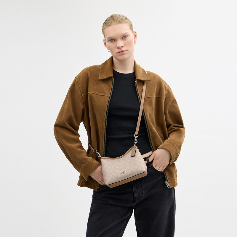 Laurel Small Shoulder Bag In Signature Canvas, SV/SAND/TAUPE, hi-res image number 4