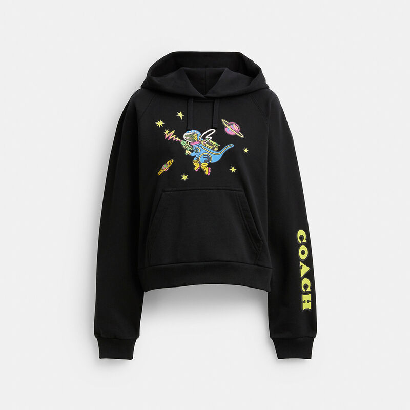 Cosmic Coach Rexy Print Raglan Hoodie, BLACK, hi-res image number 1