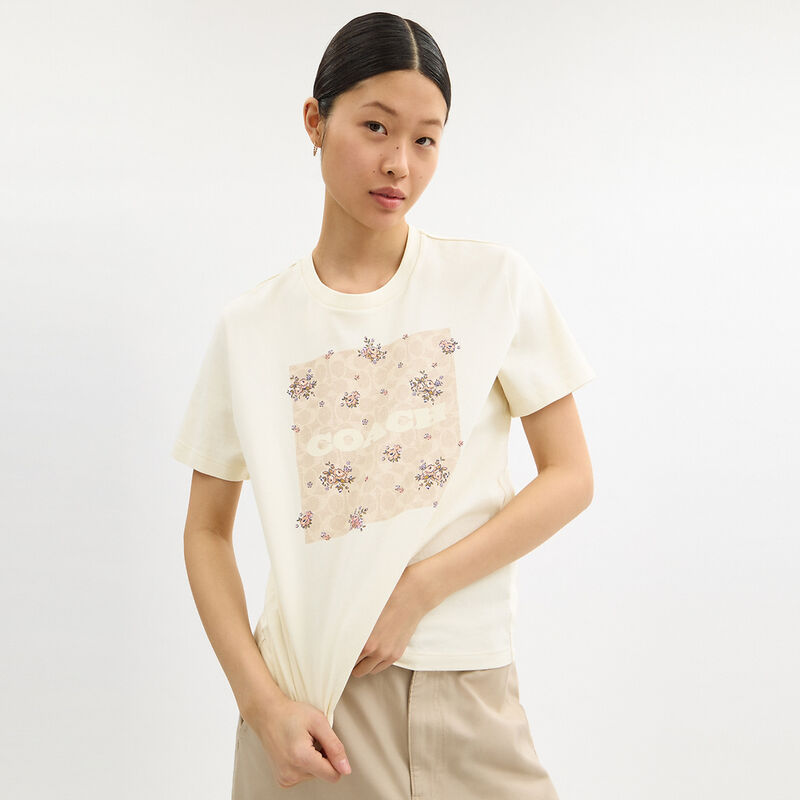 Spring Blossom Signature Square Classic T-Shirt In Organic Cotton, CREAM, hi-res image number 4