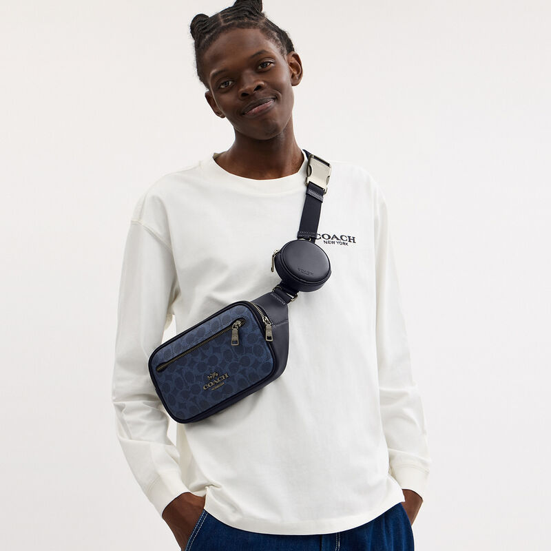 Elias Belt Bag In Signature Canvas, DENMIDNIGHT NAVY, hi-res image number 3