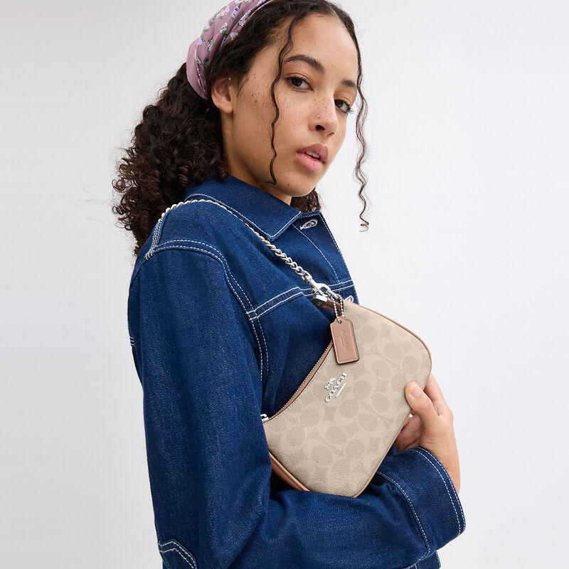 Teri Mini Crossbody Bag In Signature Canvas, SV/SAND/TAUPE, hi-res image number 5
