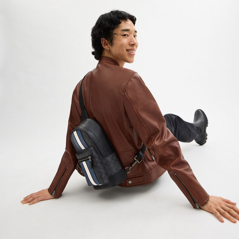 West Pack In Signature Canvas With Varsity Stripe, QB/CHARCOAL/DENIM/CHALK, hi-res image number 4