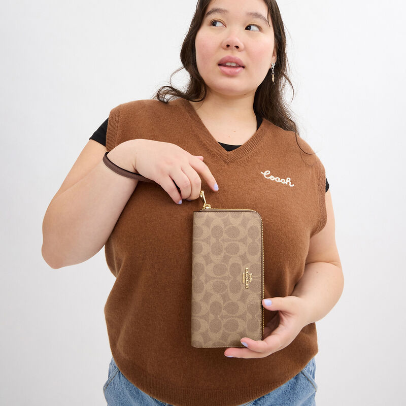 Long Zip Around Wallet In Signature Canvas, IM/TAN/BROWN, hi-res image number 3