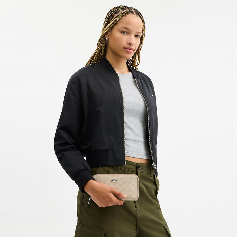 Long Zip Around Wallet With Detachable Card Case In Signature Canvas, SV/SAND/TAUPE, hi-res image number 6