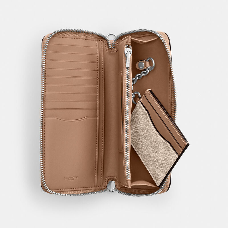 Long Zip Around Wallet With Detachable Card Case In Signature Canvas, SV/SAND/TAUPE, hi-res image number 4