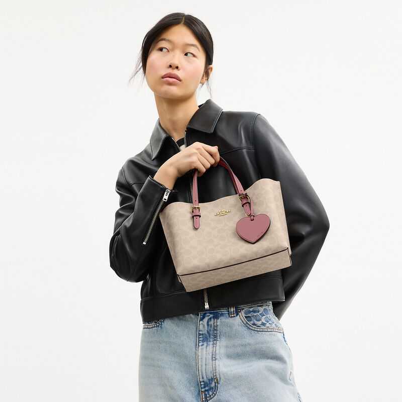 Mollie Tote Bag 25 In Signature Canvas With Heart Charm, IM/SAND/PEONY, hi-res image number 5