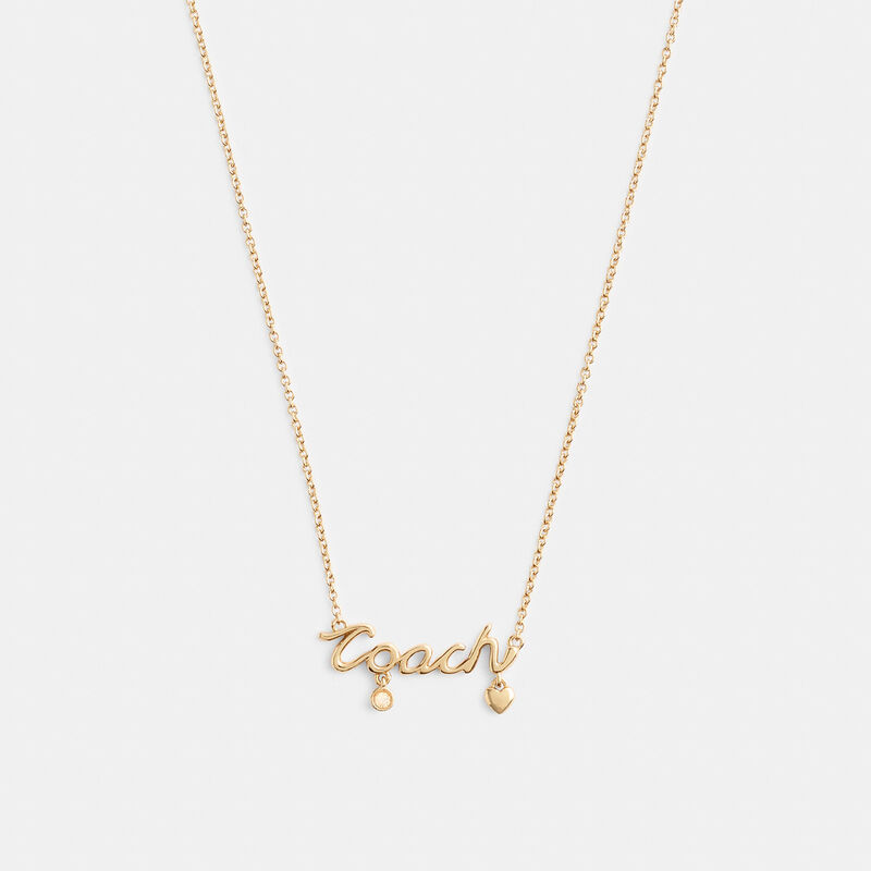 Coach Script Heart Necklace