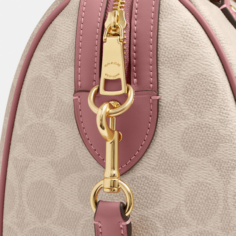 Rowan Satchel Bag In Signature Canvas With Heart Charm, IM/SAND/PEONY, hi-res image number 7