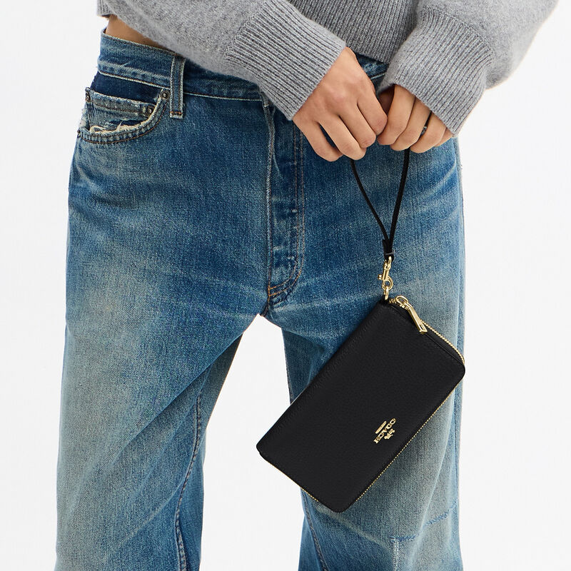 Long Zip Around Wallet With Detachable Card Case, IM/BLACK, hi-res image number 5