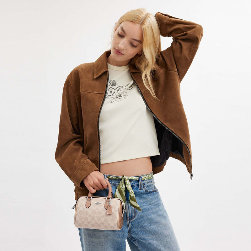 Mini Rowan Crossbody Bag In Blocked Signature Canvas, SV/SAND/TAUPE MULTI, hi-res image number 5