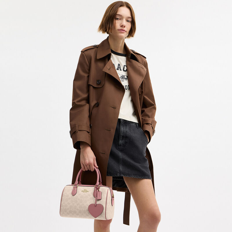 Rowan Satchel Bag In Signature Canvas With Heart Charm, IM/SAND/PEONY, hi-res image number 6