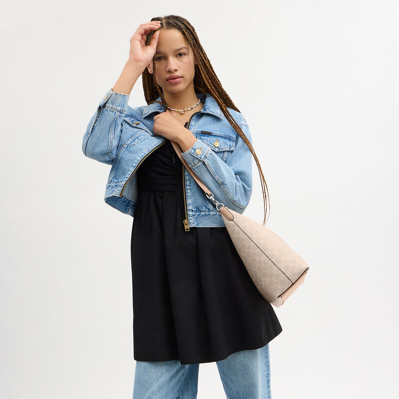 Laurel Large Shoulder Bag In Signature Canvas, SV/SAND/TAUPE, hi-res image number 4