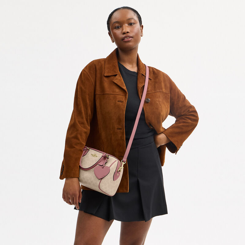 Rowan Satchel Bag In Signature Canvas With Heart Charm, IM/SAND/PEONY, hi-res image number 4