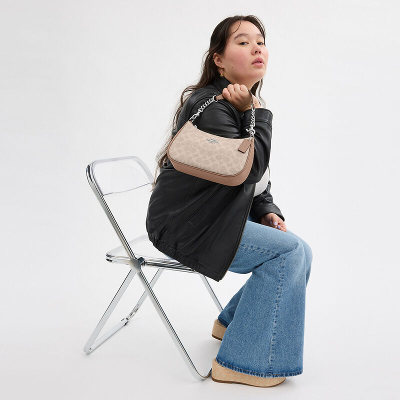 Teri Shoulder Bag In Signature Canvas, SV/SAND/TAUPE, hi-res image number 5