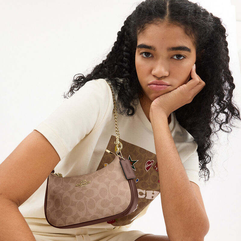 Teri Mini Crossbody Bag In Signature Canvas, IM/TAN/BROWN, hi-res image number 5