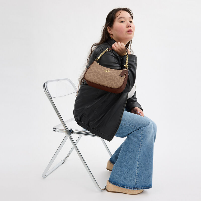 Teri Shoulder Bag In Signature Canvas, IM/TAN/BROWN, hi-res image number 5