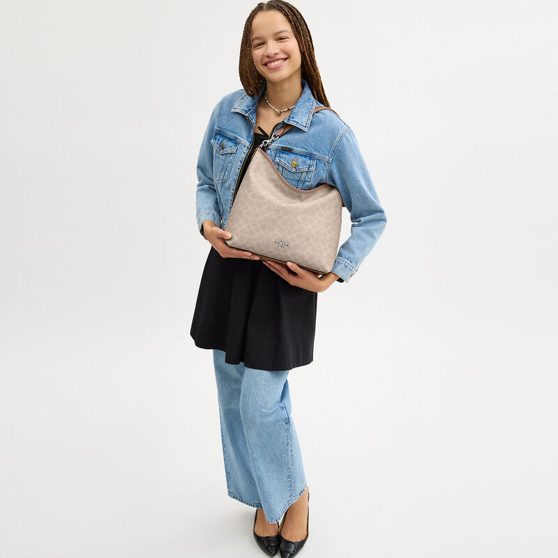 Laurel Large Shoulder Bag In Signature Canvas, SV/SAND/TAUPE, hi-res image number 5