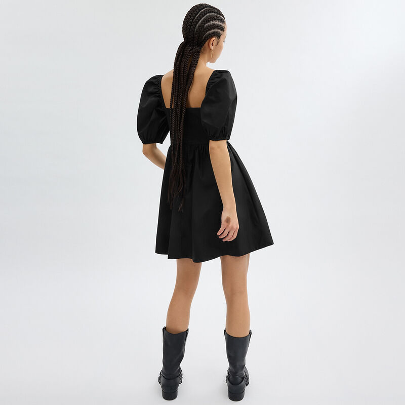 Short Dress With Puff Sleeves In Organic Cotton, BLACK, hi-res image number 3