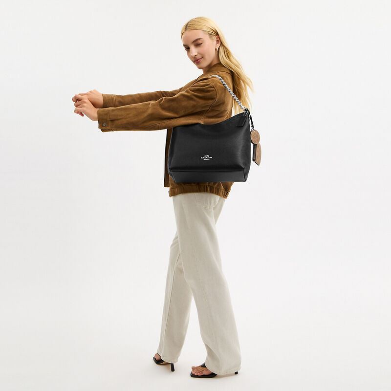 Laurel Large Shoulder Bag With Mirror Charm and Pouch, SV/BLACK/TAN, hi-res image number 5