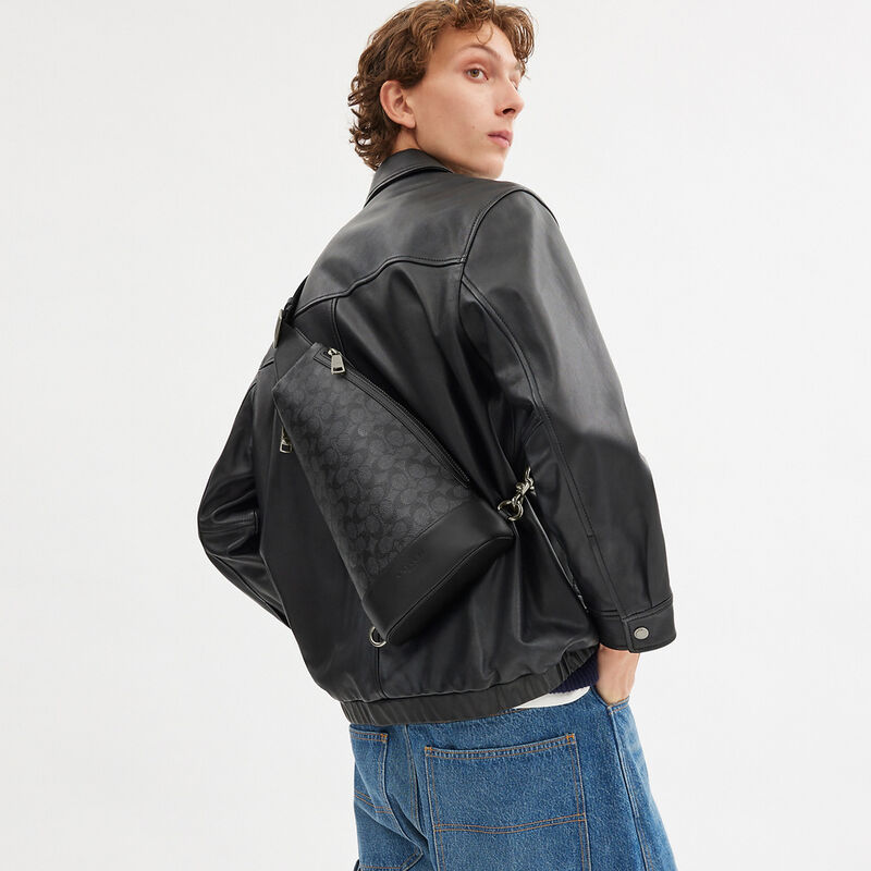 Dominic Sling Pack In Signature Canvas, QB/CHARCOAL/BLACK, hi-res image number 4