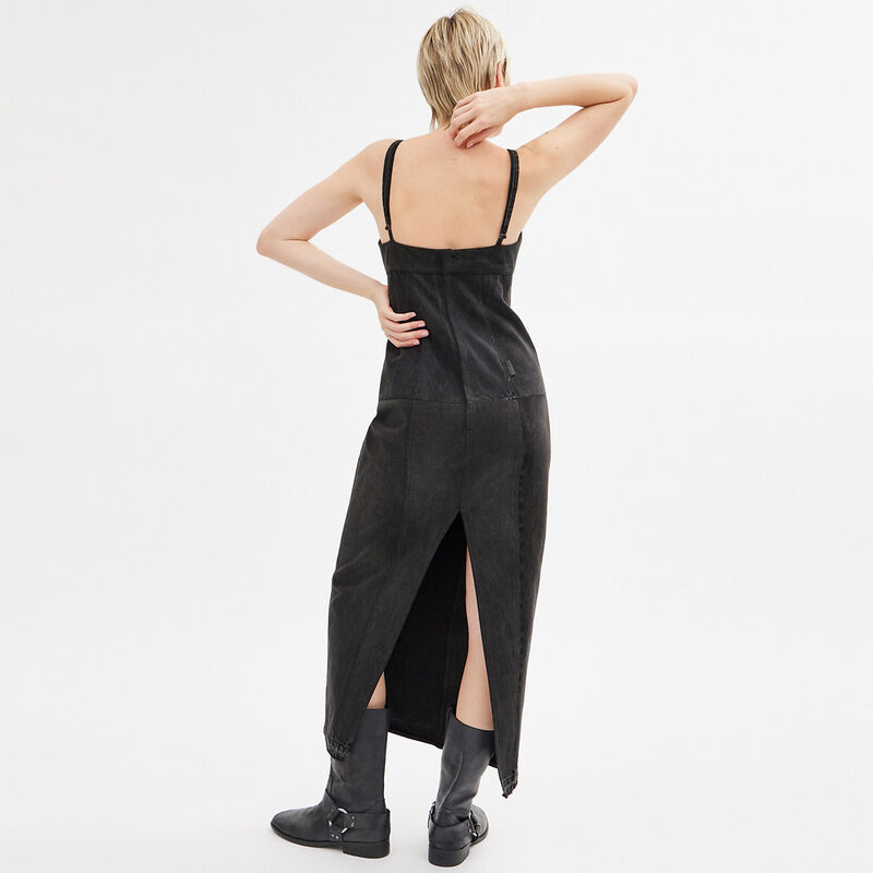 Heritage C Long Denim Dress In Organic Cotton, BLACK, hi-res image number 3