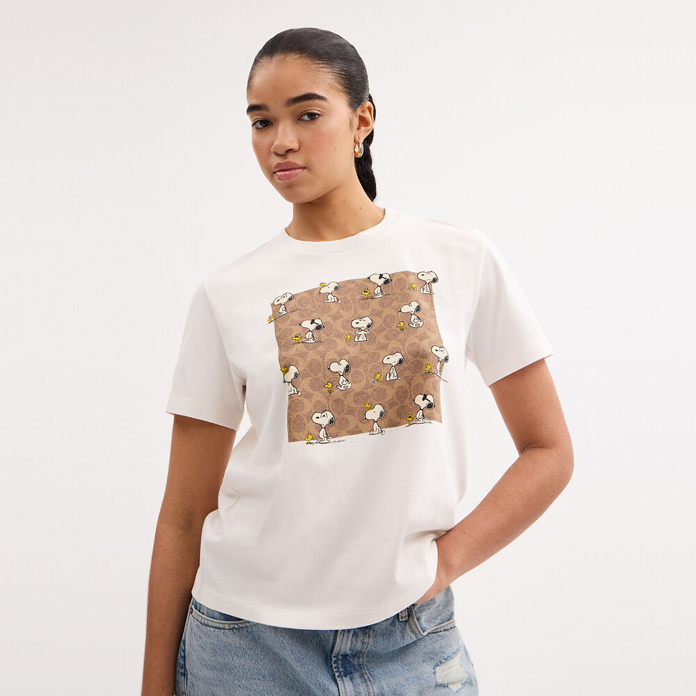 Coach X Peanuts Snoopy Signature Square T-Shirt In Organic Cotton